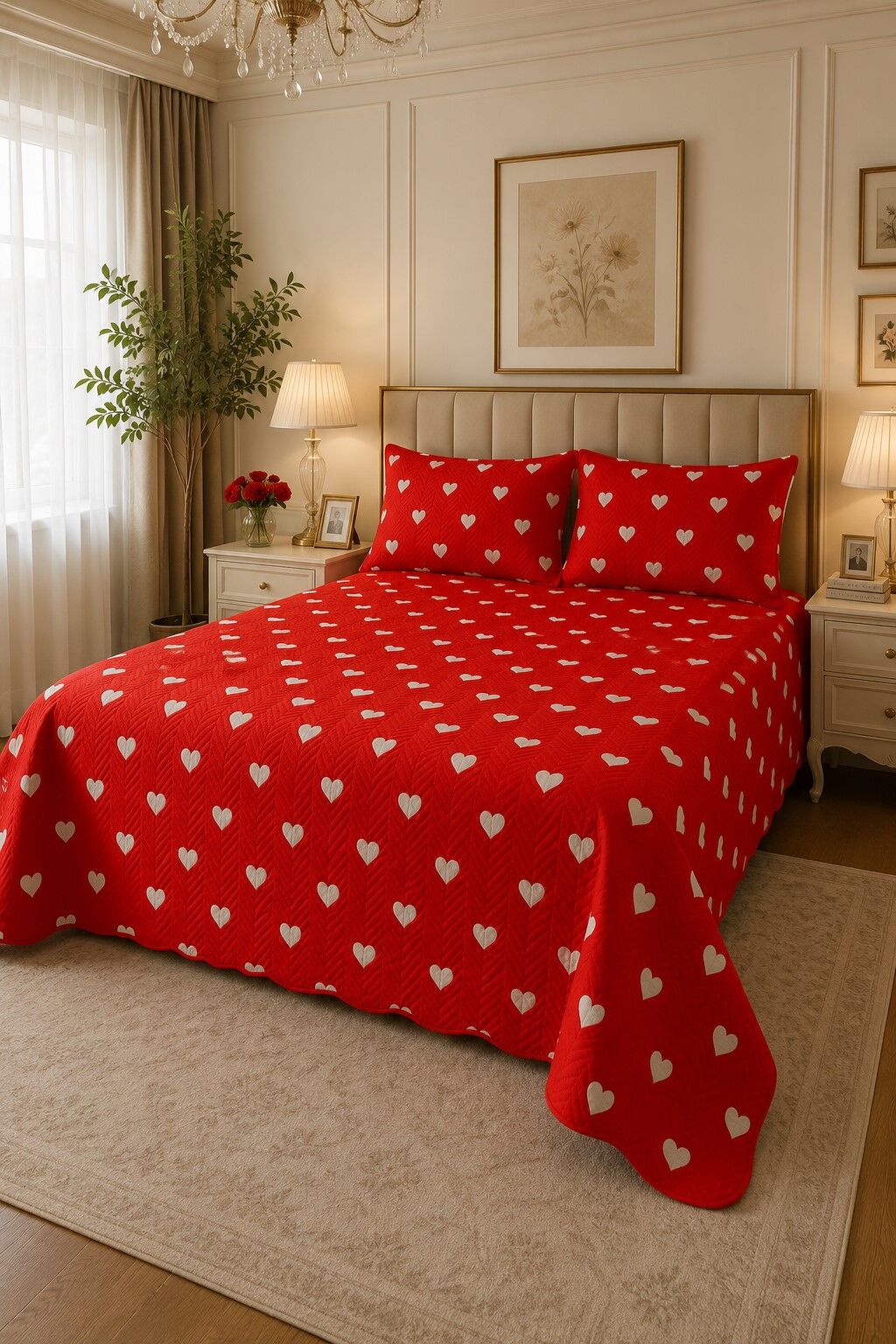 Love Çift Kişilik Pike Takımı Kırmızı