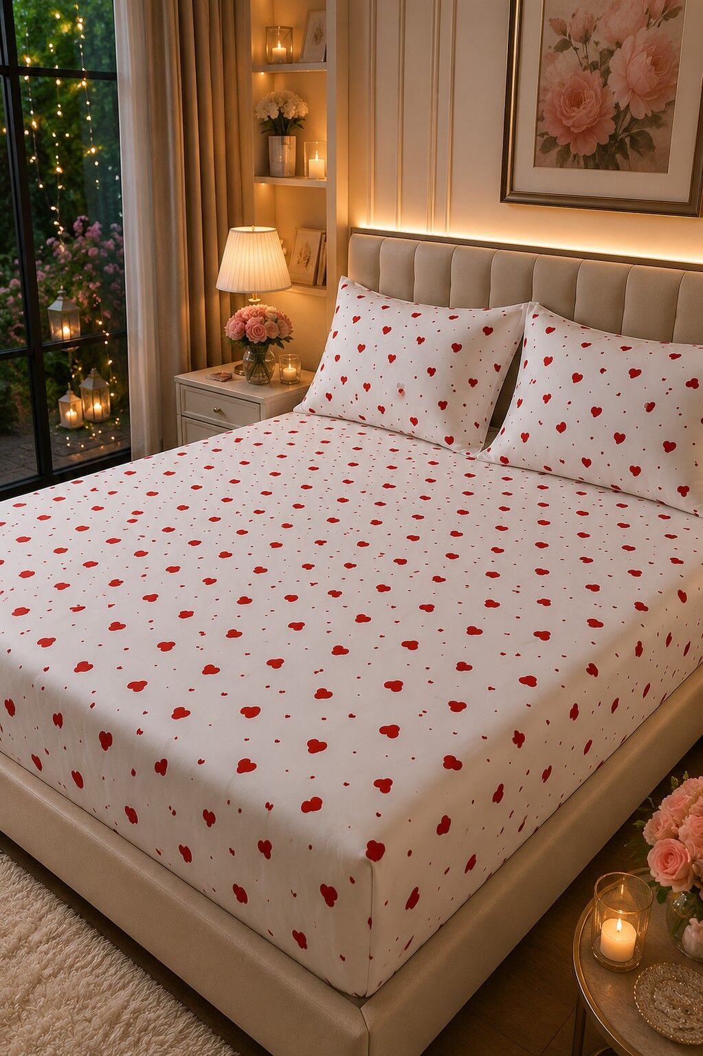 Love Desen Battal Boy Yastıklı Çarşaf Taıkımı Beyaz