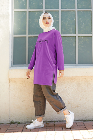 Lovers Lane Sweat-Tunik 9792-26 Mor - Thumbnail