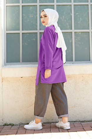 Lovers Lane Sweat-Tunik 9792-26 Mor - Thumbnail