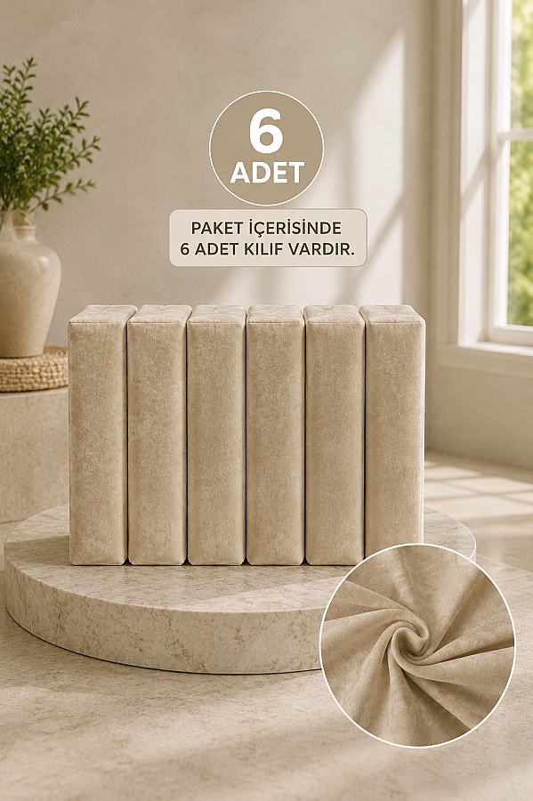 Lüks Altılı Sandalye Kılıfı Takımı Bej - 2