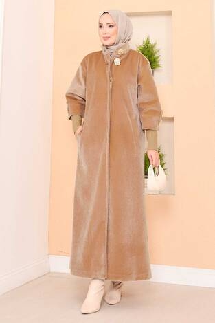 Lüks Gold Düğmeli Angora Kaban Camel - Thumbnail