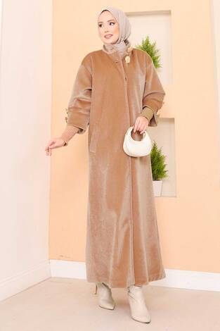 Lüks Gold Düğmeli Angora Kaban Camel - Thumbnail