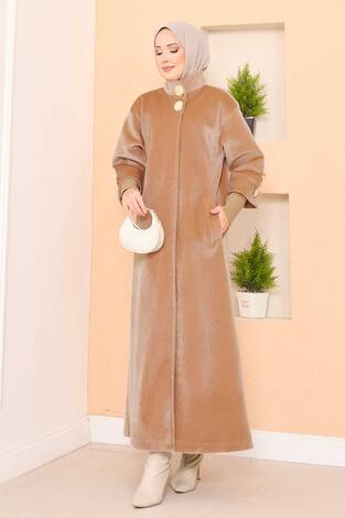 Lüks Gold Düğmeli Angora Kaban Camel - Thumbnail