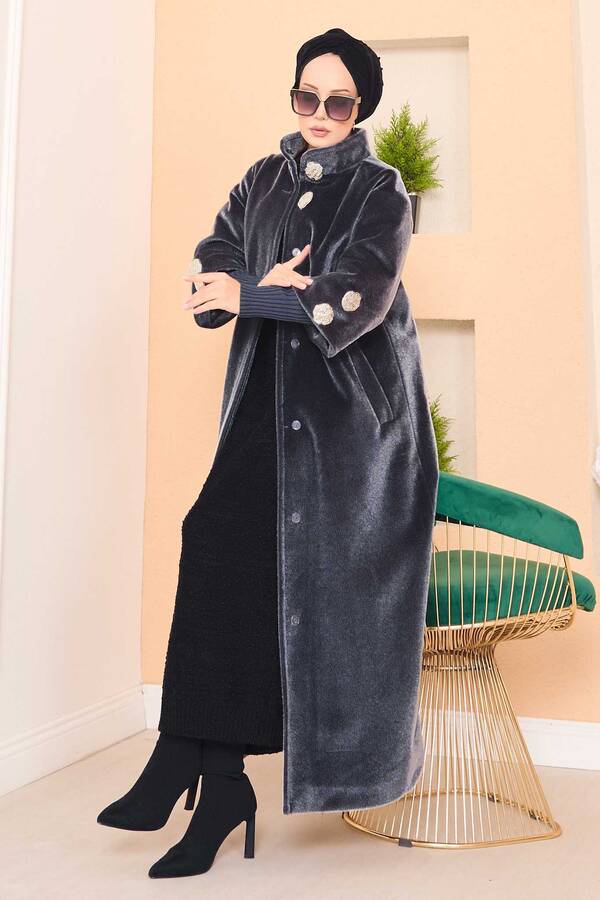 Oc - Lüks Gold Düğmeli Angora Kaban Füme Oc - Lüks Gold Düğmeli Angora Kaban Füme