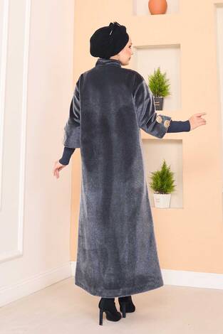 Lüks Gold Düğmeli Angora Kaban Füme - Thumbnail