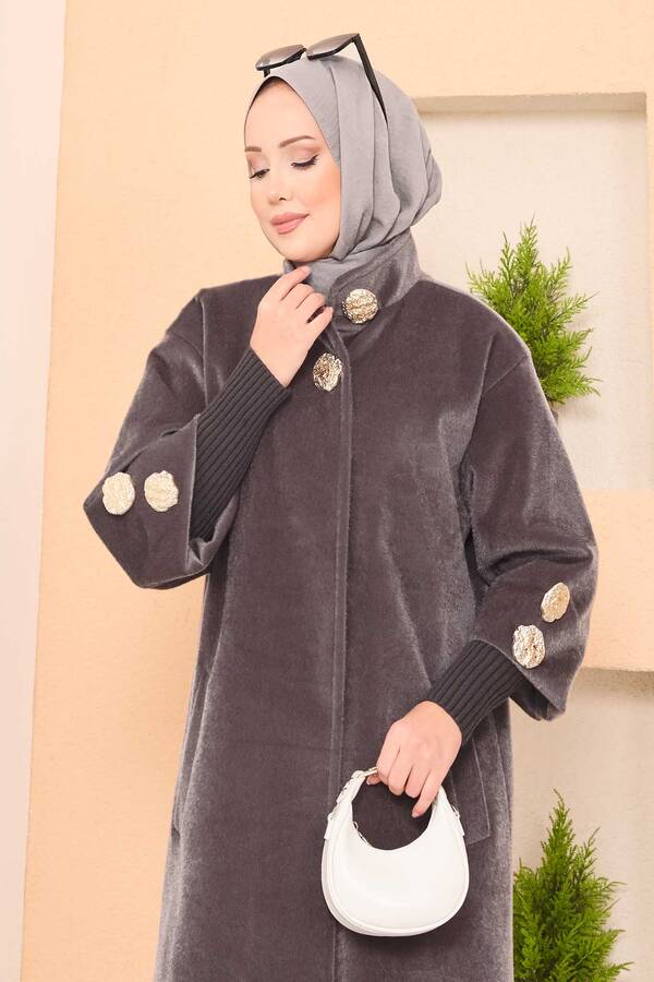 Oc - Lüks Gold Düğmeli Angora Kaban Koyu Vizon (1) Oc - Lüks Gold Düğmeli Angora Kaban Koyu Vizon (1)