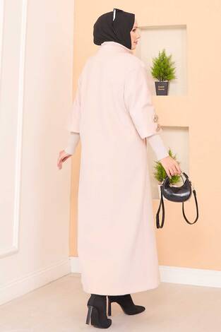 Lüks Gold Düğmeli Angora Kaban Krem - Thumbnail