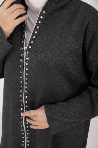 Lüks Taş Şeritli Simli Triko İkili Takım Antrasit - Thumbnail