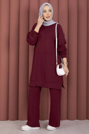 Luna Taş Detaylı Oyşo İkili Takım Bordo