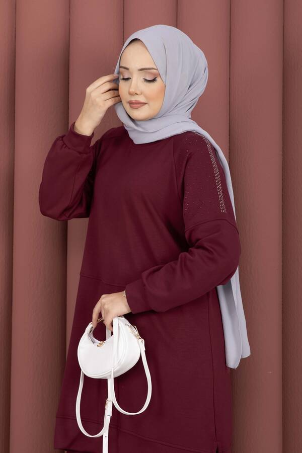 Nz - Luna Taş Detaylı Oyşo İkili Takım Bordo (1)