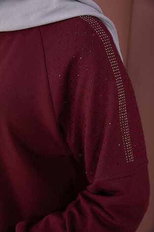 Luna Taş Detaylı Oyşo İkili Takım Bordo - Thumbnail