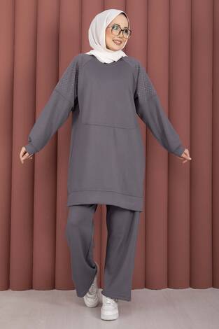 Luna Taş Detaylı Oyşo İkili Takım Gri