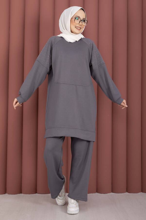 Nz - Luna Taş Detaylı Oyşo İkili Takım Gri