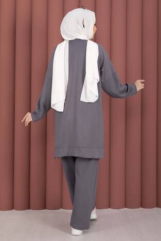 Luna Taş Detaylı Oyşo İkili Takım Gri - Thumbnail