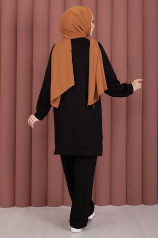 Luna Taş Detaylı Oyşo İkili Takım Siyah - Thumbnail