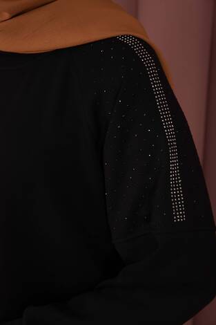 Luna Taş Detaylı Oyşo İkili Takım Siyah - Thumbnail