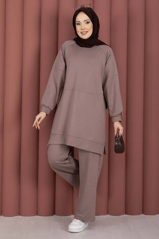 Luna Taş Detaylı Oyşo İkili Takım Vizon - Thumbnail