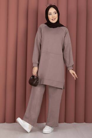 Luna Taş Detaylı Oyşo İkili Takım Vizon