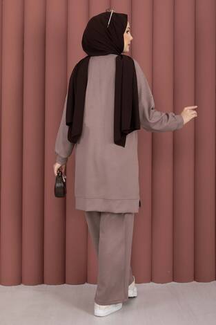 Luna Taş Detaylı Oyşo İkili Takım Vizon - Thumbnail