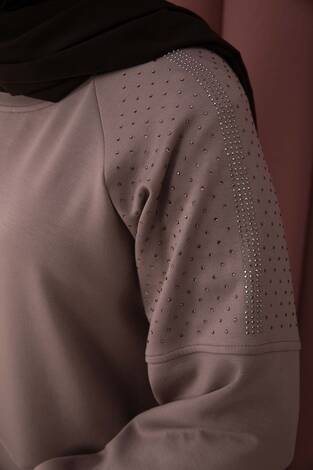 Luna Taş Detaylı Oyşo İkili Takım Vizon - Thumbnail