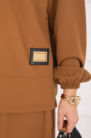 Luvia Gold Armalı Etekli Tesettür Takım Taba - Thumbnail