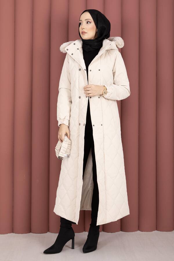 Oc - Luxe Kemerli Kürk Kapüşonlu Nova Kaban Taş (1)