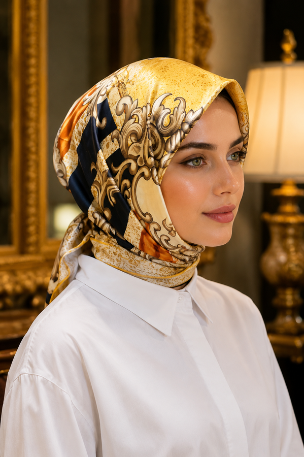 Ecn - Luxury Zincir Detaylı Eşarp Serisi Camel