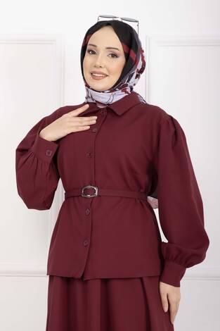 Marin Kemerli Etekli Takım Bordo - Thumbnail