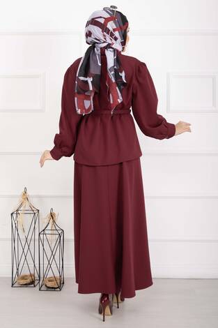 Marin Kemerli Etekli Takım Bordo - Thumbnail