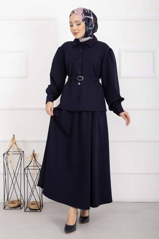 Marin Kemerli Etekli Takım Lacivert - Thumbnail