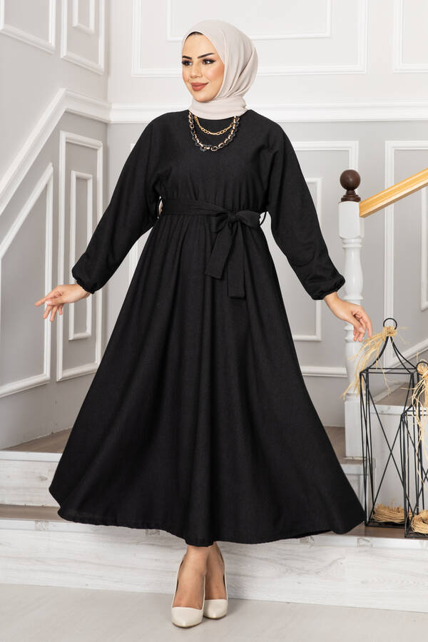 Marin Yarasa Kol Tesettür Elbise Siyah
