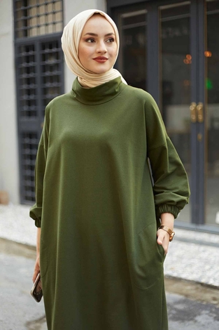 MDI Balıkçı Yaka Spor Tunik 7340-6 Haki - Thumbnail