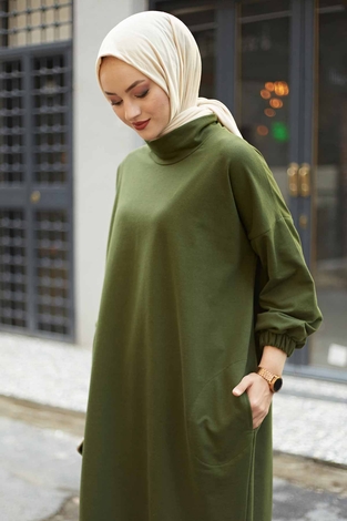 MDI Balıkçı Yaka Spor Tunik 7340-6 Haki - Thumbnail