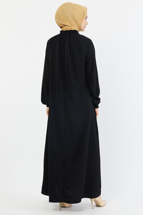 MDI Büzgülü Ferace Elbise 1004-1 siyah