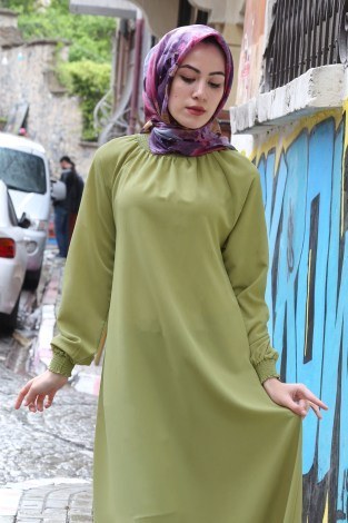 MDI Büzgülü Ferace Elbise 1104-144 - Thumbnail