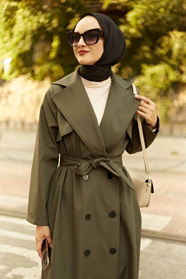  - MDI Düğmeli Soft Trenç 10046-6 Haki (1)