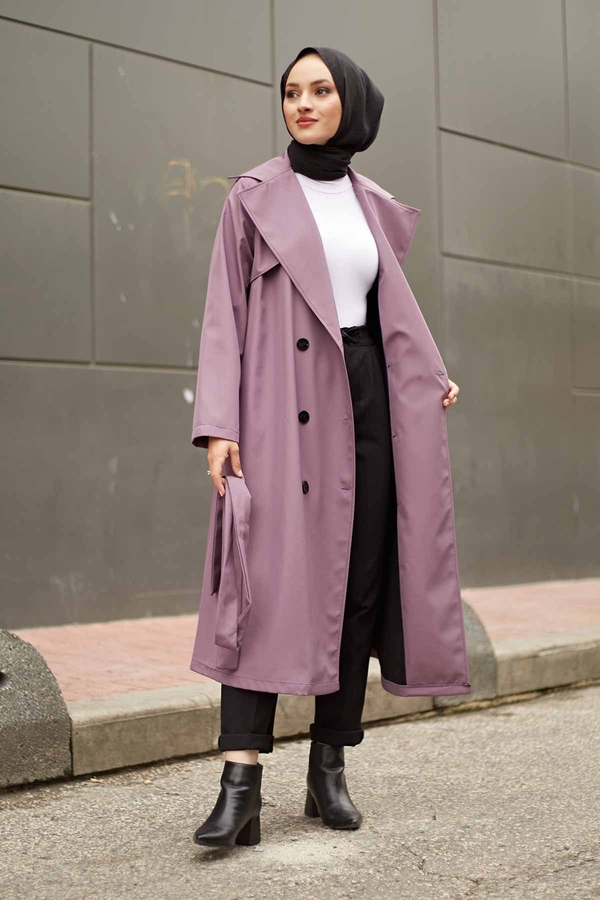 - MDI Düğmeli Soft Trenç 10046-7 Lila