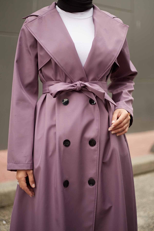  - MDI Düğmeli Soft Trenç 10046-7 Lila (1)