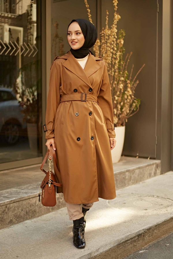  - MDI Düğmeli Soft Trenç 1823-6 Taba