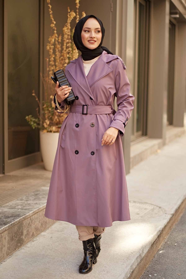  - MDI Düğmeli Soft Trenç 1823-7 Lila