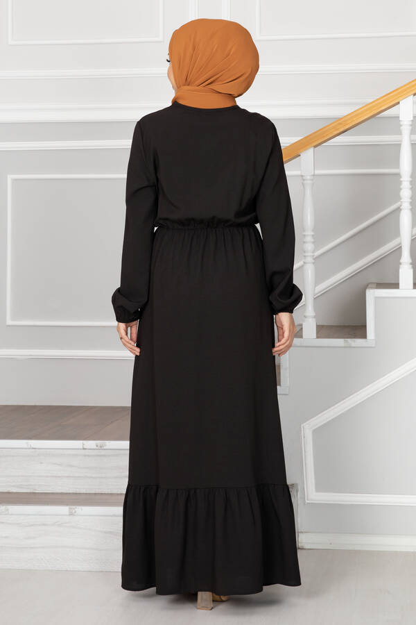 Eteği Fırfırlı Tesettür Elbise 1278-1 Siyah