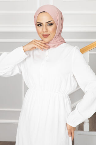 Eteği Fırfırlı Elbise 1278-10 Beyaz - Thumbnail