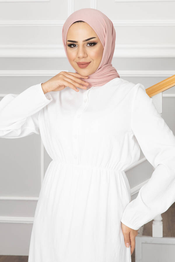 Eteği Fırfırlı Elbise 1278-10 Beyaz