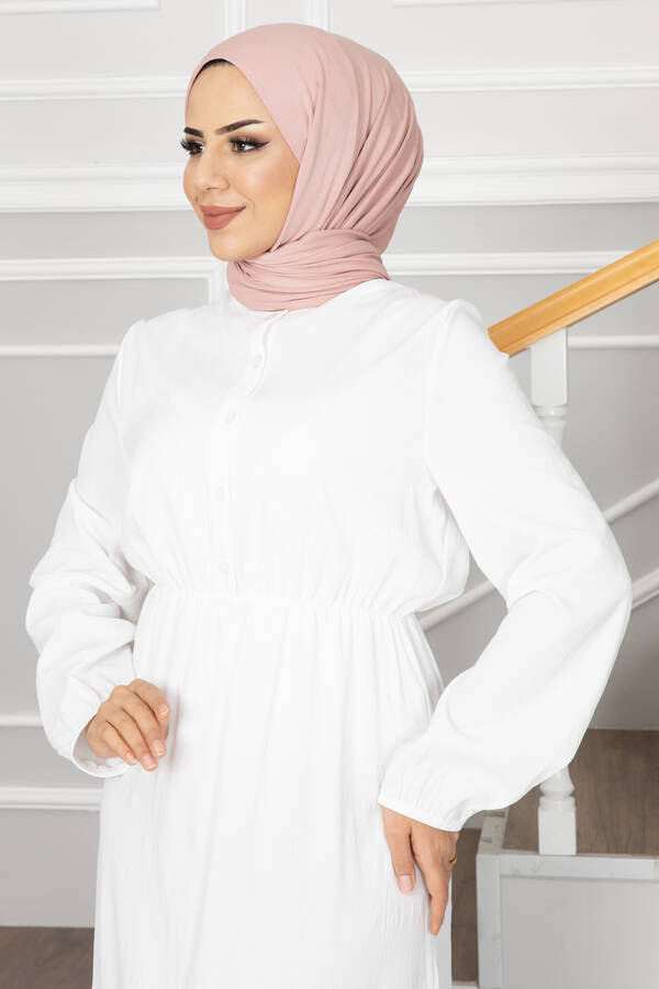 Eteği Fırfırlı Elbise 1278-10 Beyaz