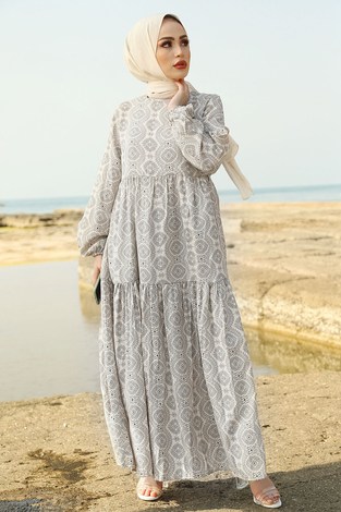MDI Fisto Elbise 3959-6 Beyaz - Thumbnail