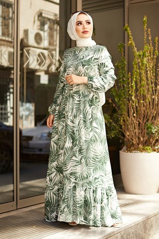 MDI Palmiye Desenli Elbise 2357-4 - Thumbnail
