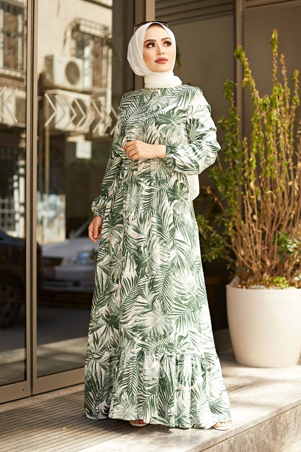 MDI Palmiye Desenli Elbise 2357-4