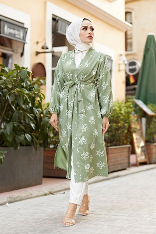 MDI Papatyalı Kimono 8946-2 Yeşil - Thumbnail
