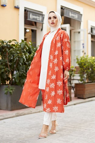 MDI Papatyalı Kimono 8946-6 Mercan - Thumbnail
